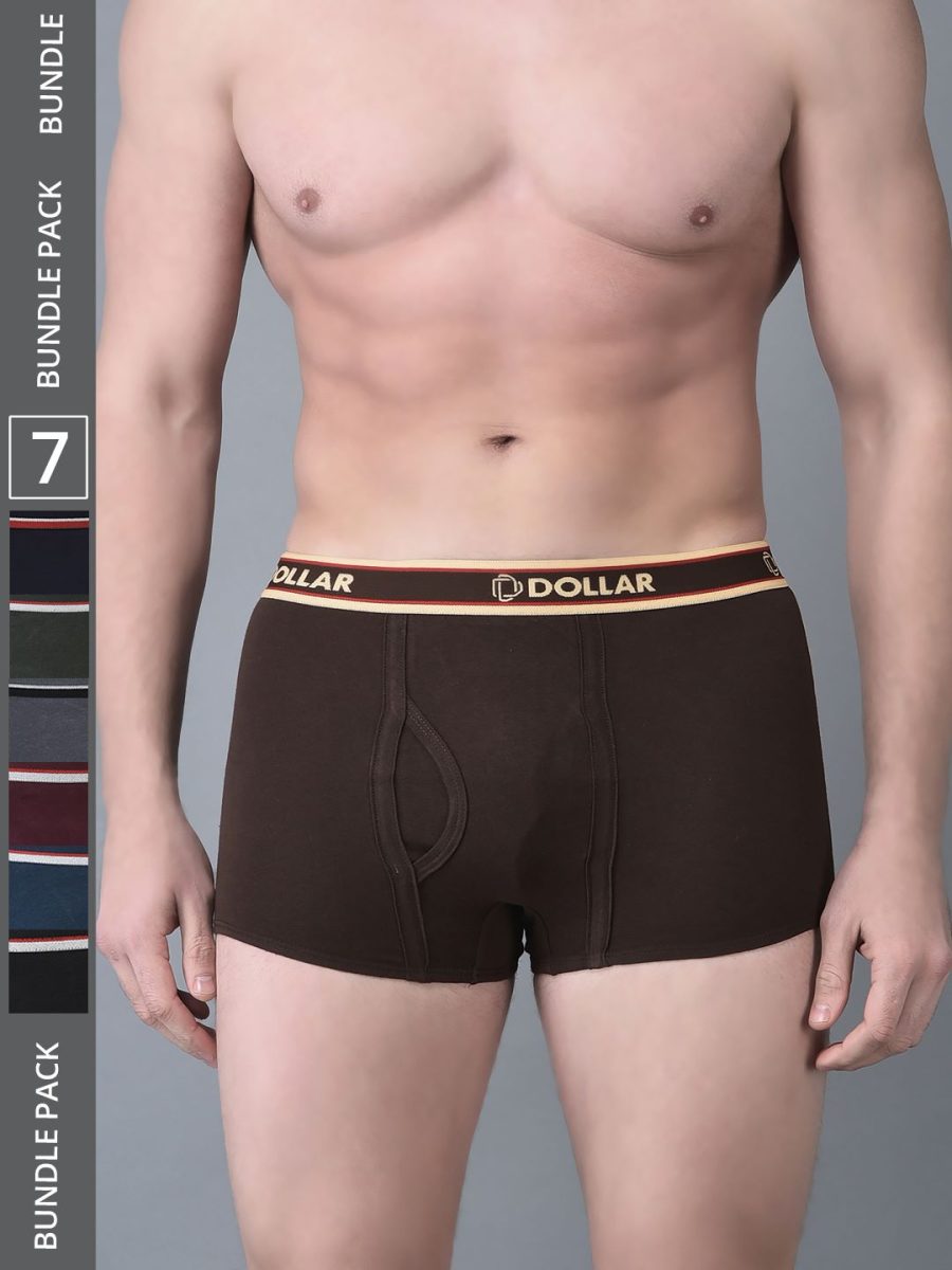 Dollar Bigboss Men's Pack of 7 Solid Combed Cotton Trunk With Double Pouch Support