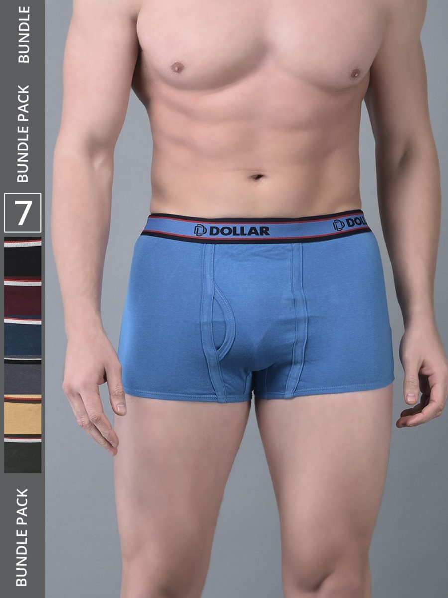 Dollar Bigboss Men's Pack of 7 Solid Combed Cotton Trunk With Double Pouch Support