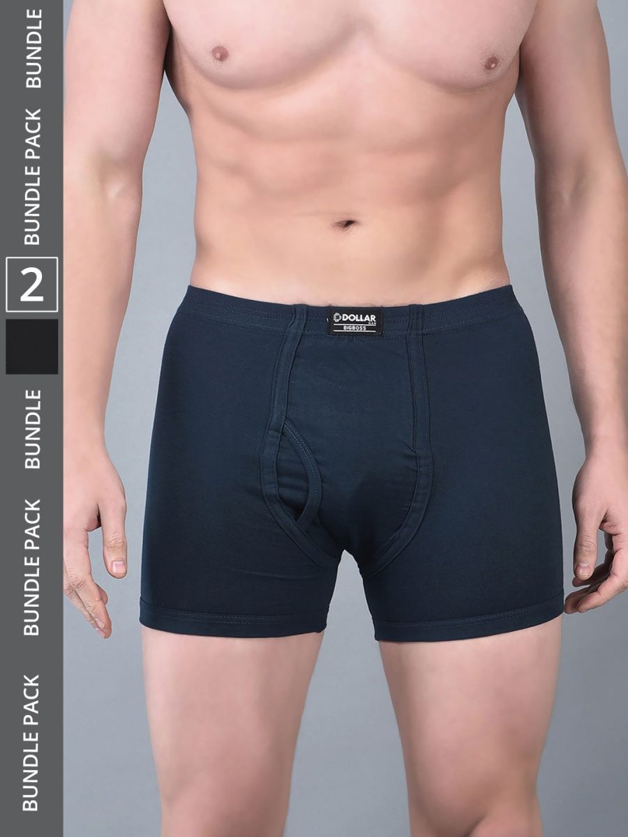 Dollar Bigboss Men's Pack of 2 Solid Combed Cotton Trunk With Plush-Backed Waistband