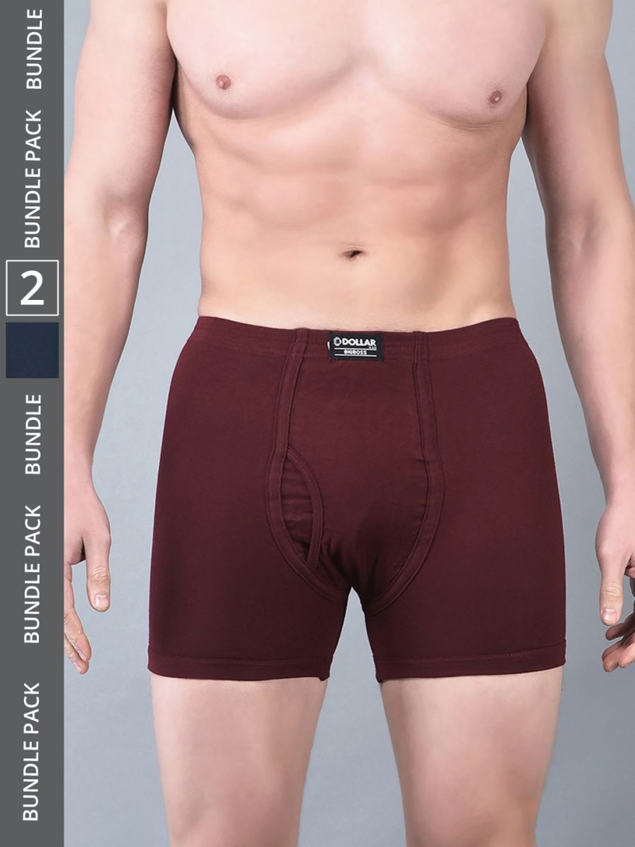 Dollar Bigboss Men's Pack of 2 Solid Combed Cotton Trunk With Plush-Backed Waistband