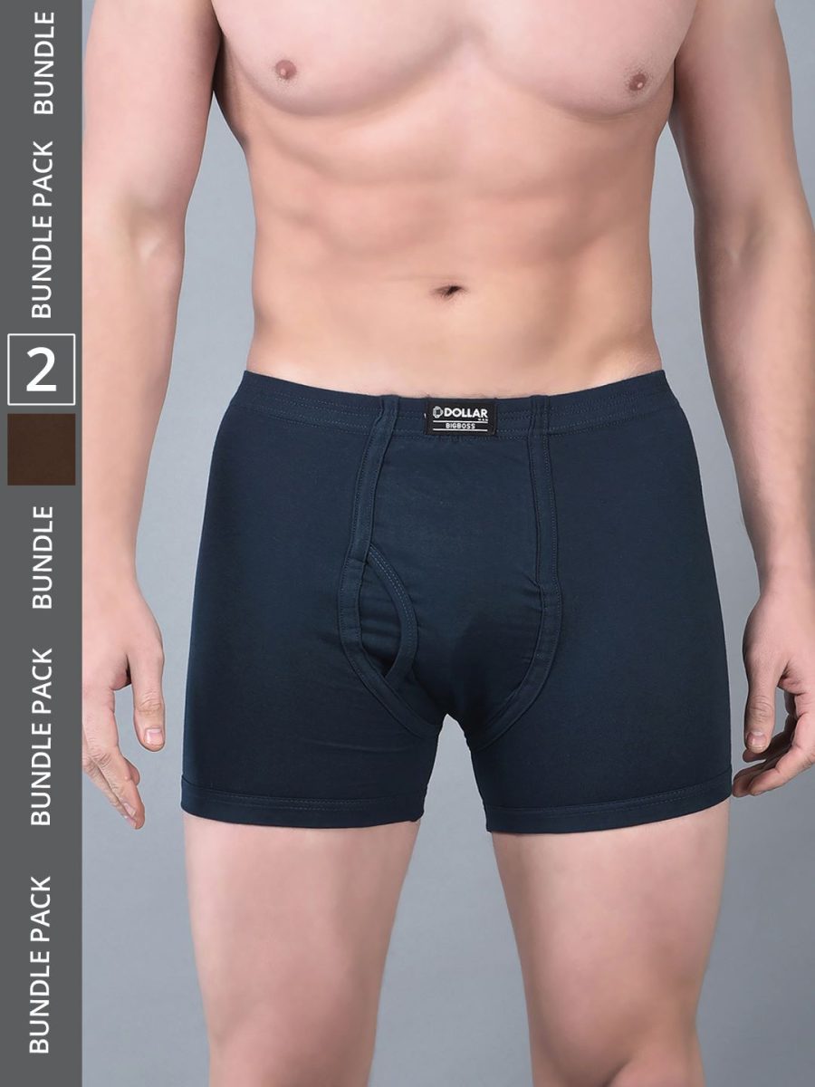 Dollar Bigboss Men's Pack of 2 Solid Combed Cotton Trunk With Plush-Backed Waistband