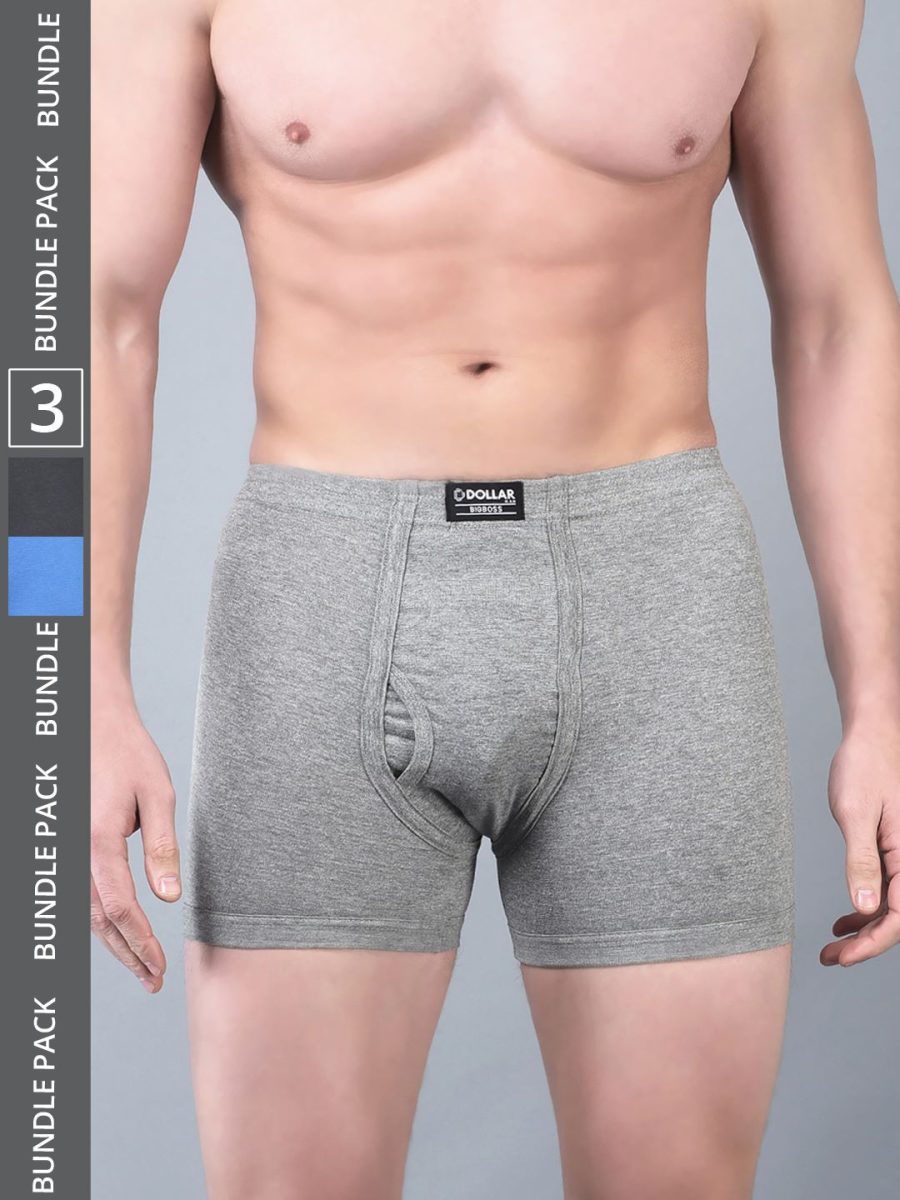 Dollar Bigboss Men's Pack of 3 Solid Combed Cotton Trunk With Plush-Backed Waistband