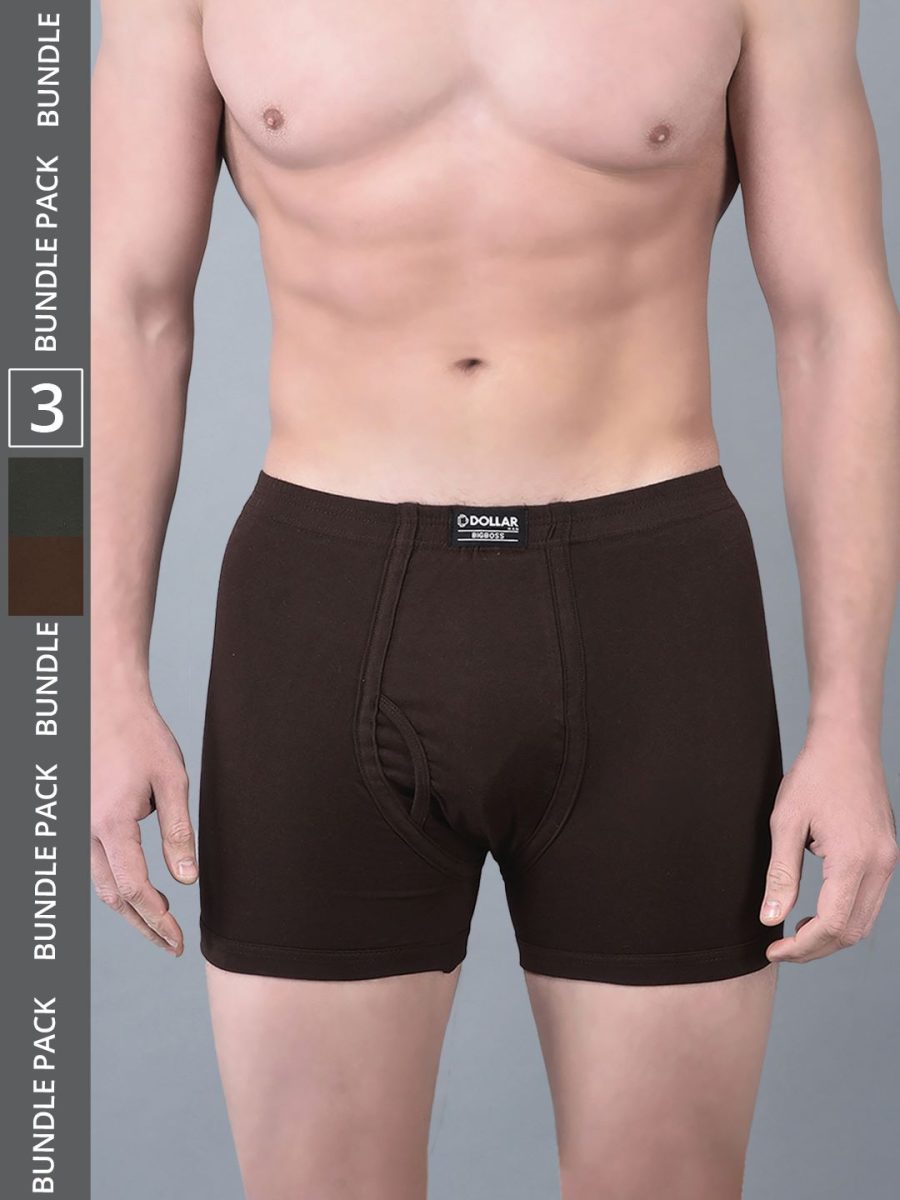 Dollar Bigboss Men's Pack of 3 Solid Combed Cotton Trunk With Plush-Backed Waistband