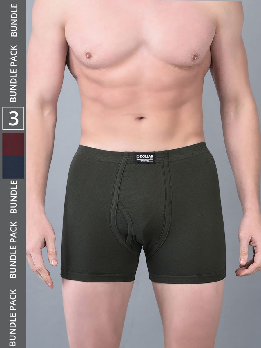 Dollar Bigboss Men's Pack of 3 Solid Combed Cotton Trunk With Plush-Backed Waistband