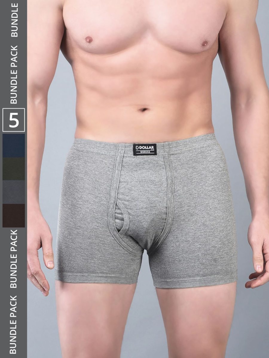 Dollar Bigboss Men's Pack of 5 Solid Combed Cotton Trunk With Plush-Backed Waistband