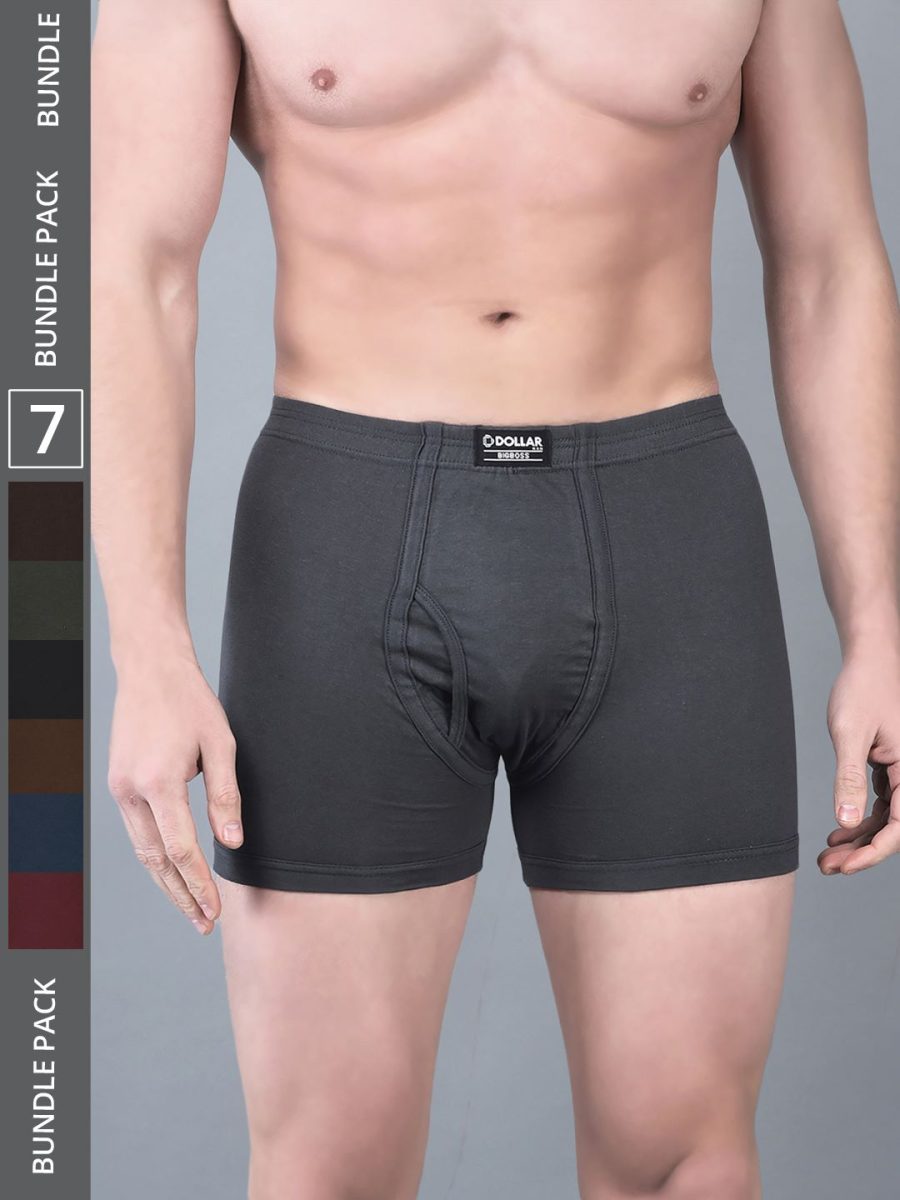 Dollar Bigboss Men's Pack of 7 Solid Combed Cotton Trunk With Plush-Backed Waistband