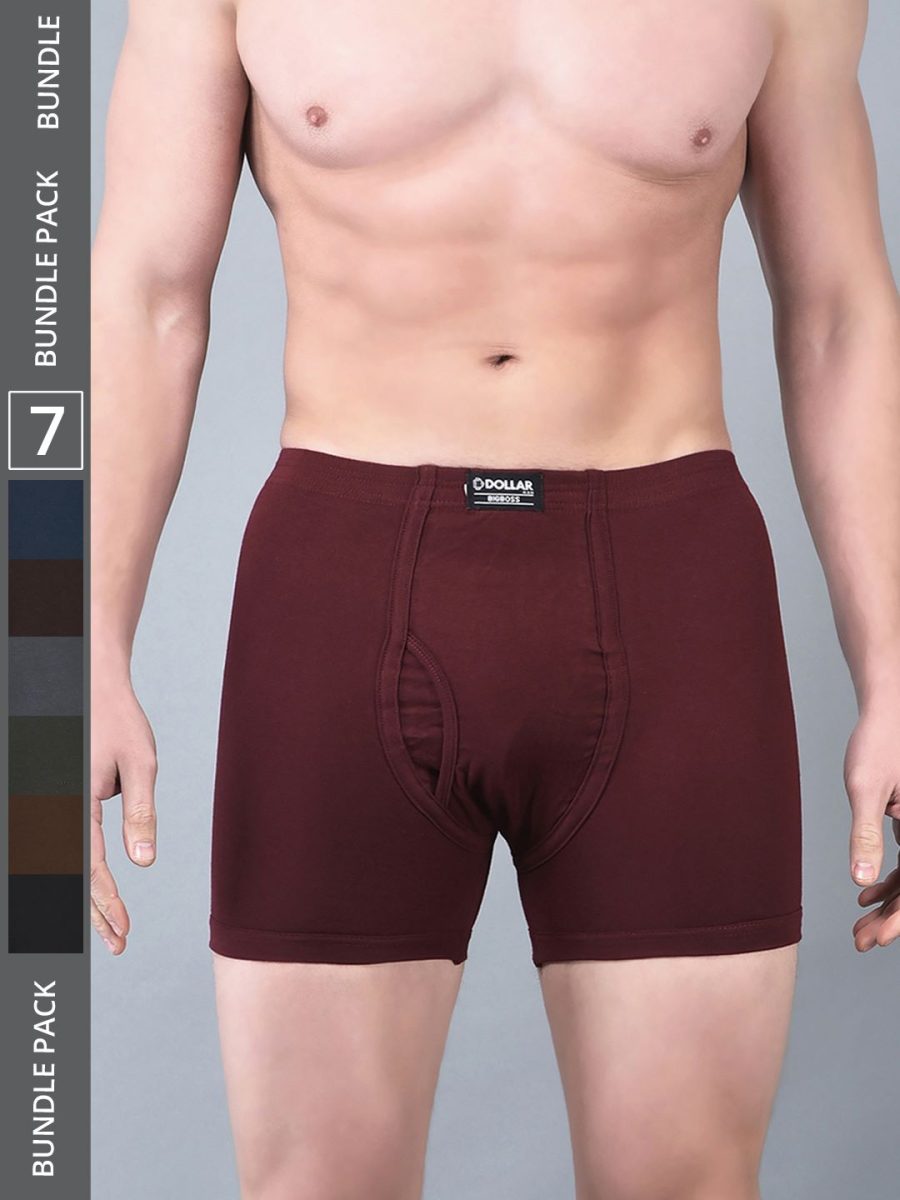 Dollar Bigboss Men's Pack of 7 Solid Combed Cotton Trunk With Plush-Backed Waistband