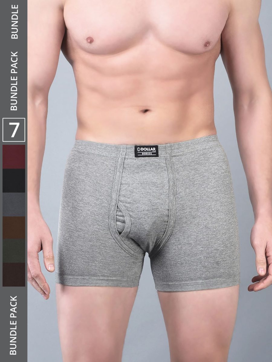Dollar Bigboss Men's Pack of 7 Solid Combed Cotton Trunk With Plush-Backed Waistband