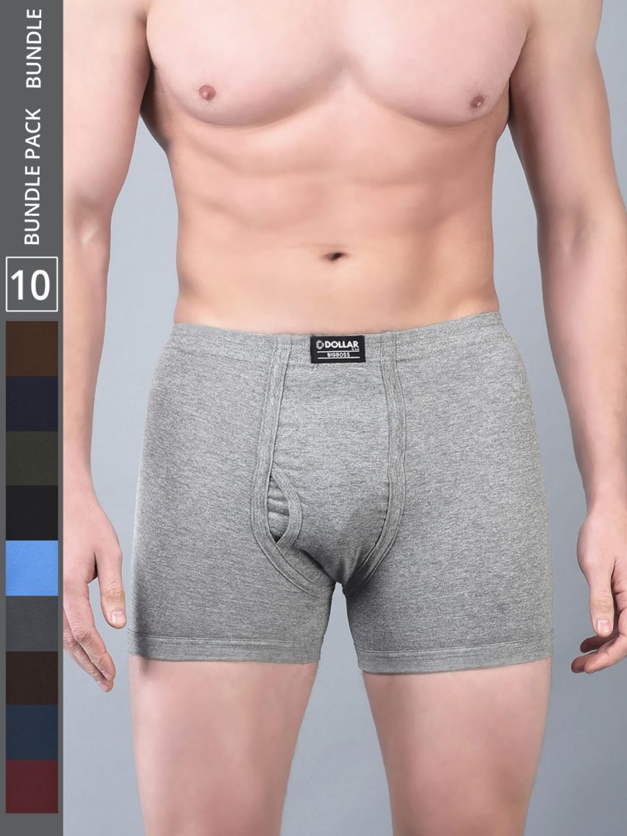 Dollar Bigboss Men's Pack of 10 Solid Combed Cotton Trunk With Plush-Backed Waistband