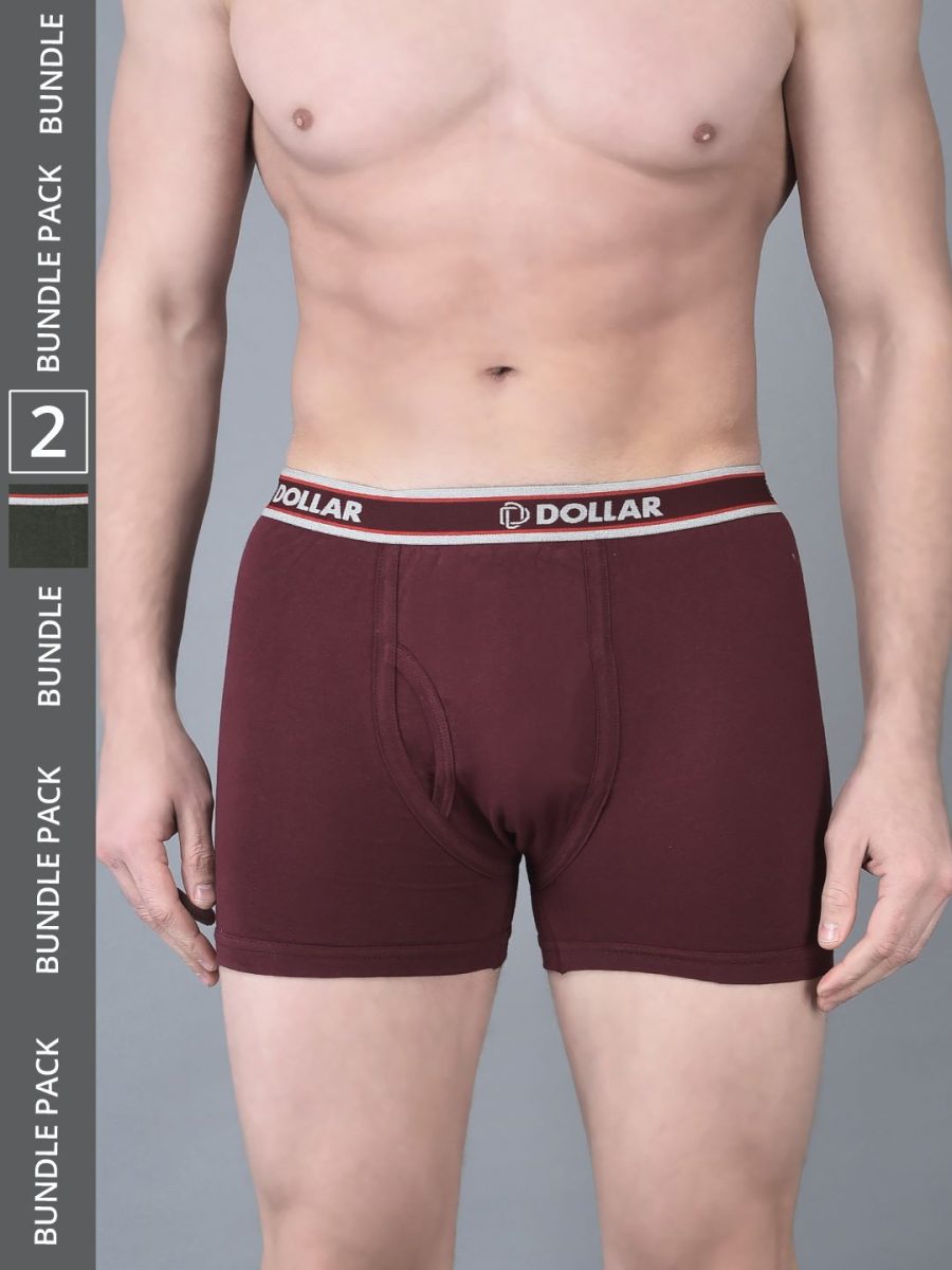 Dollar Bigboss Men's Pack of 2 Solid Combed Cotton Classy Trunk With Fly Front Access