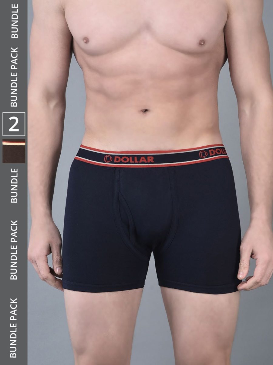 Dollar Bigboss Men's Pack of 2 Solid Combed Cotton Classy Trunk With Fly Front Access