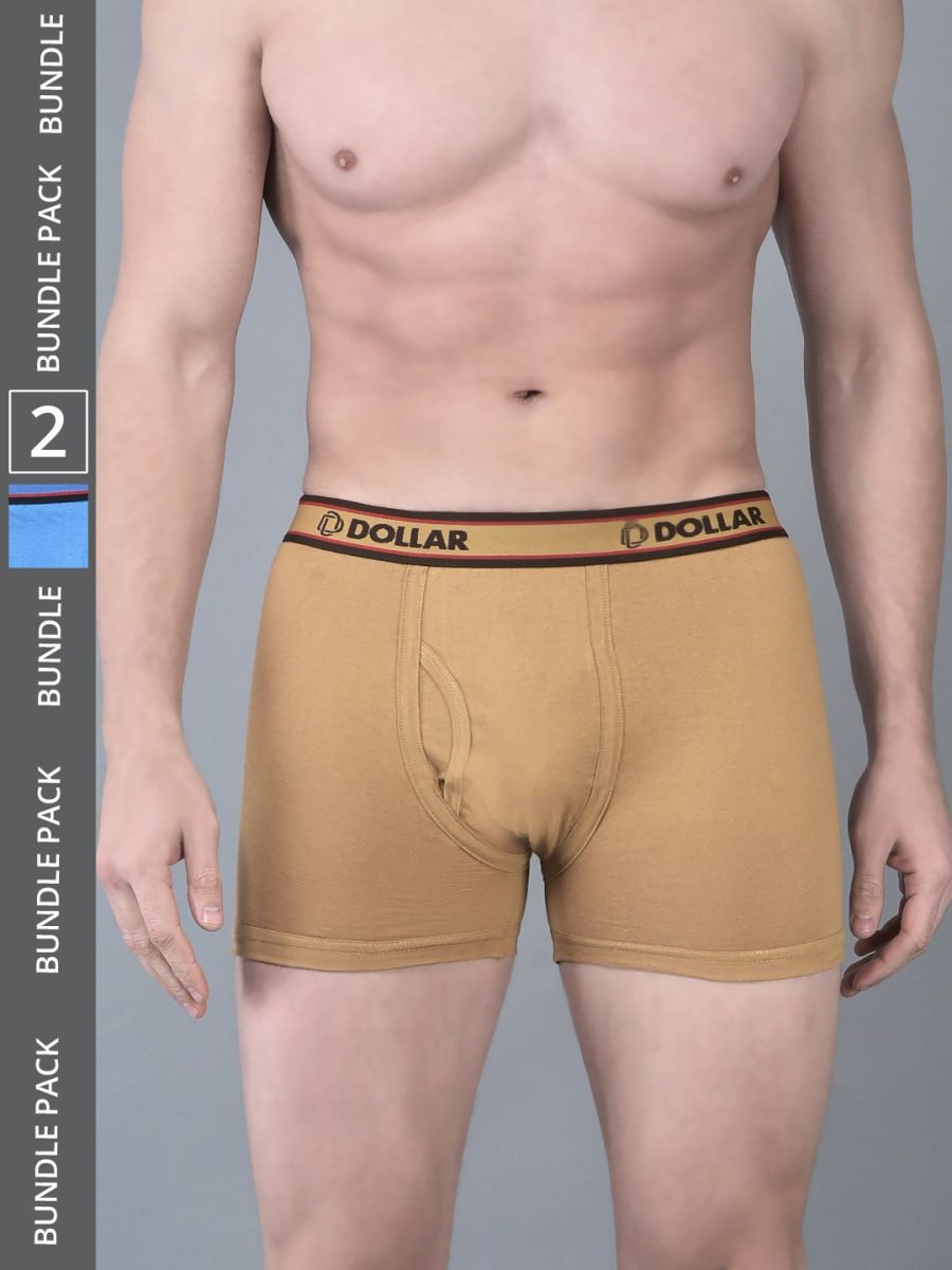 Dollar Bigboss Men's Pack of 2 Solid Combed Cotton Classy Trunk With Fly Front Access