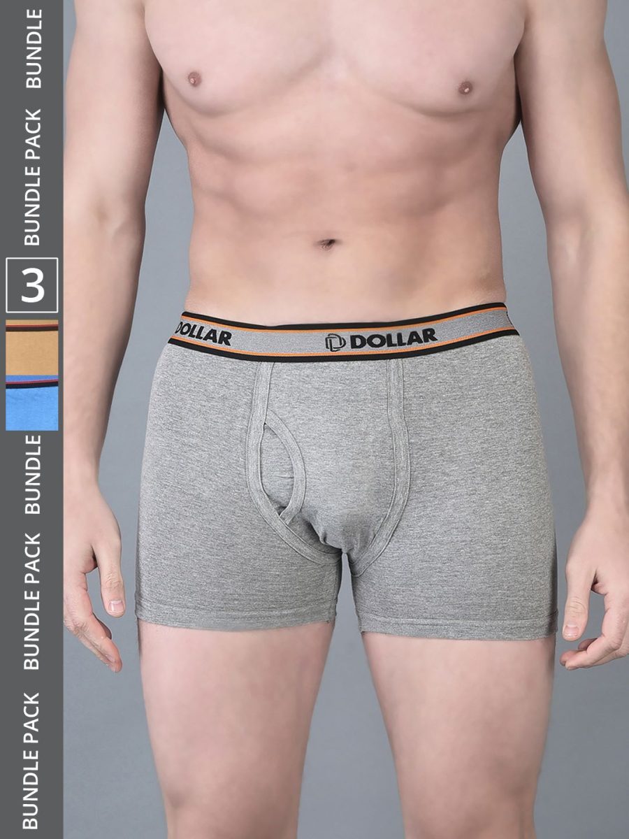 Dollar Bigboss Men's Pack of 3 Solid Combed Cotton Classy Trunk With Fly Front Access