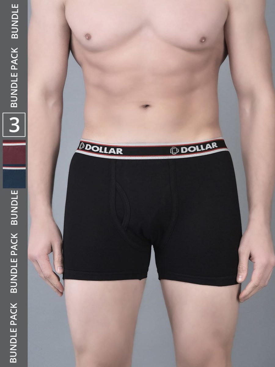 Dollar Bigboss Men's Pack of 3 Solid Combed Cotton Classy Trunk With Fly Front Access
