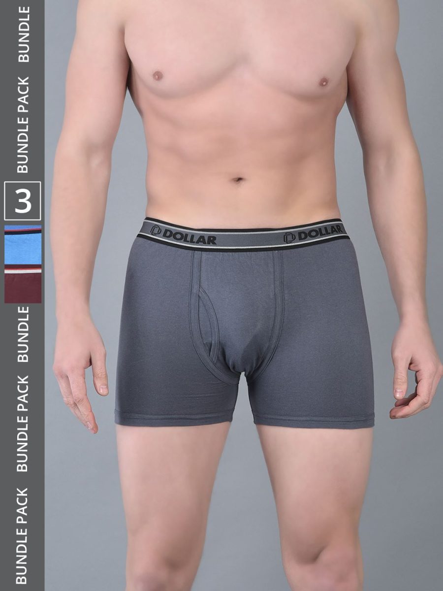 Dollar Bigboss Men's Pack of 3 Solid Combed Cotton Classy Trunk With Fly Front Access