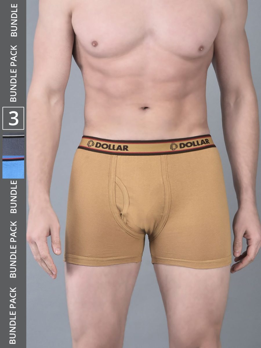Dollar Bigboss Men's Pack of 3 Solid Combed Cotton Classy Trunk With Fly Front Access
