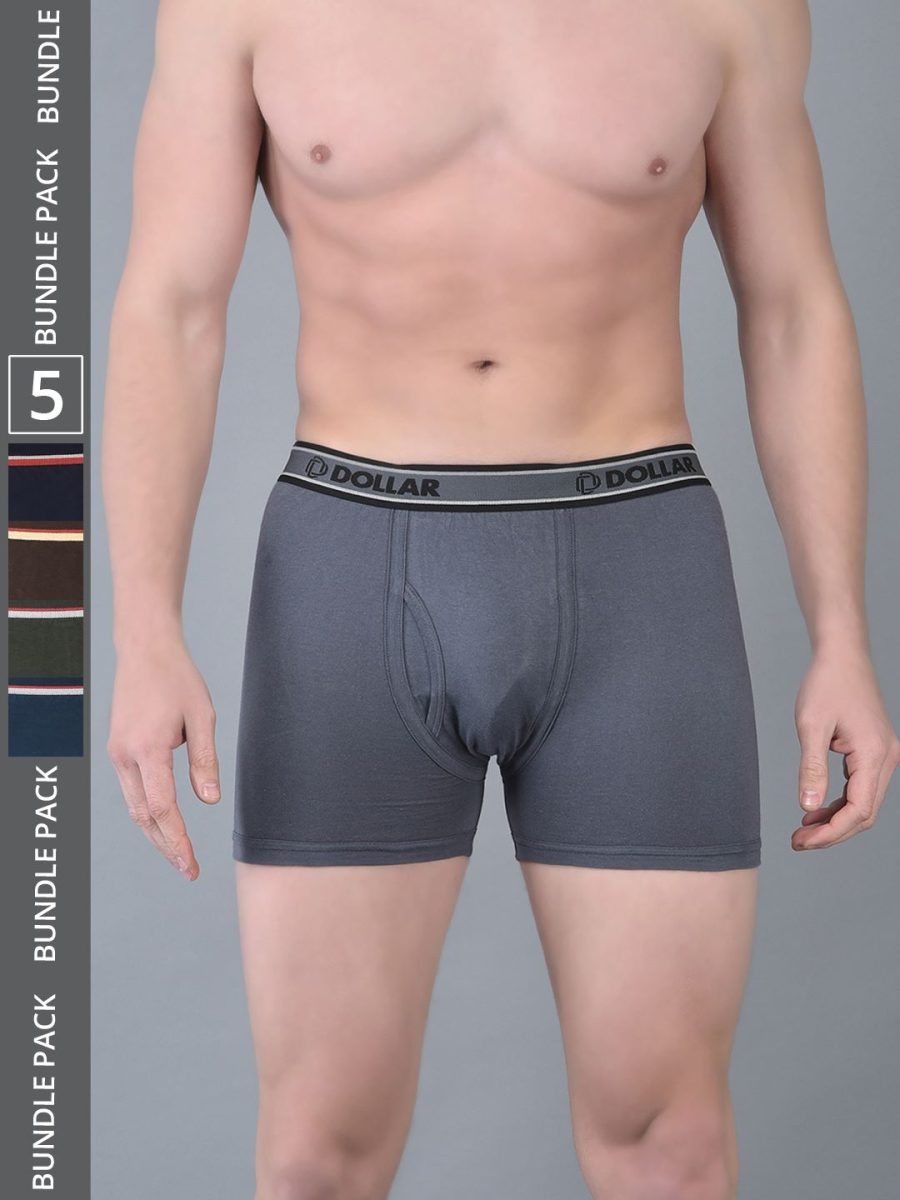 Dollar Bigboss Men's Pack of 5 Solid Combed Cotton Classy Trunk With Fly Front Access