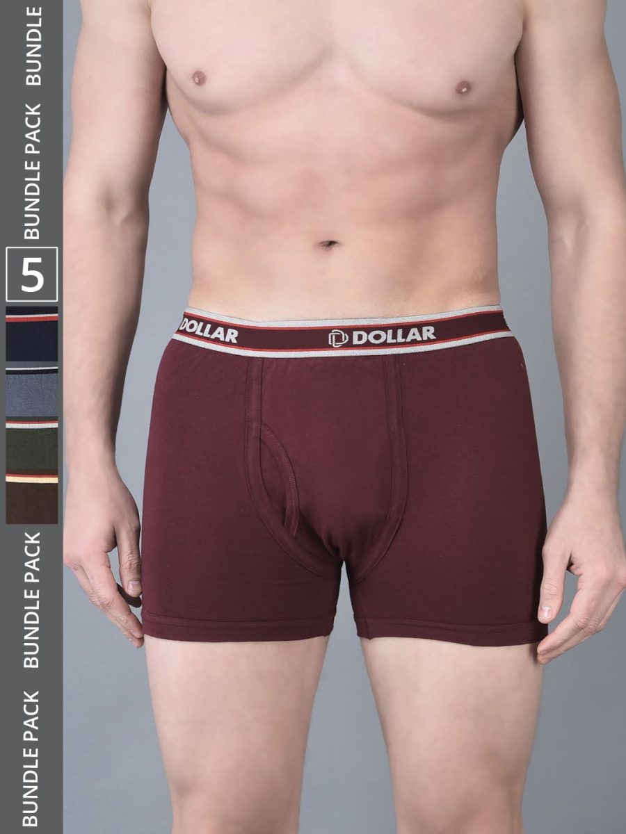 Dollar Bigboss Men's Pack of 5 Solid Combed Cotton Classy Trunk With Fly Front Access