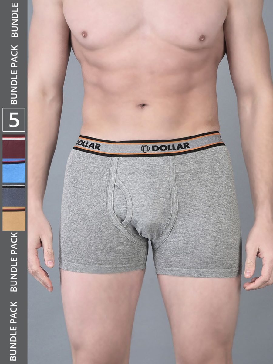 Dollar Bigboss Men's Pack of 5 Solid Combed Cotton Classy Trunk With Fly Front Access