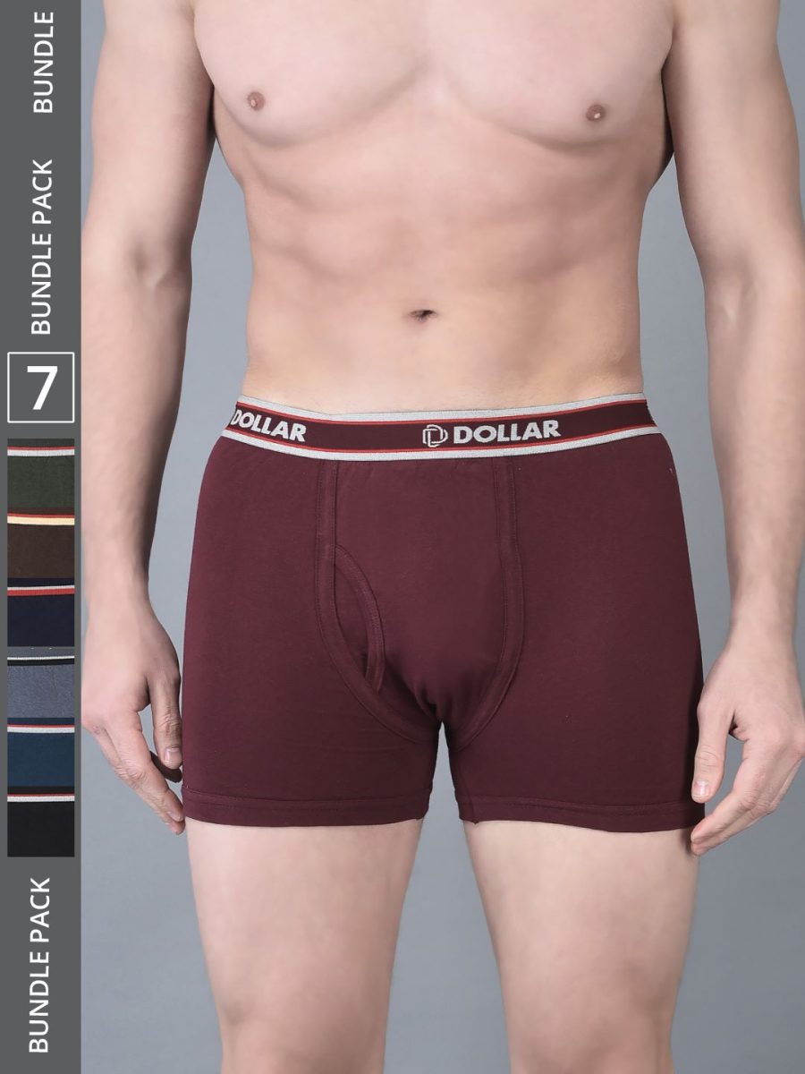Dollar Bigboss Men's Pack of 7 Solid Combed Cotton Classy Trunk With Fly Front Access