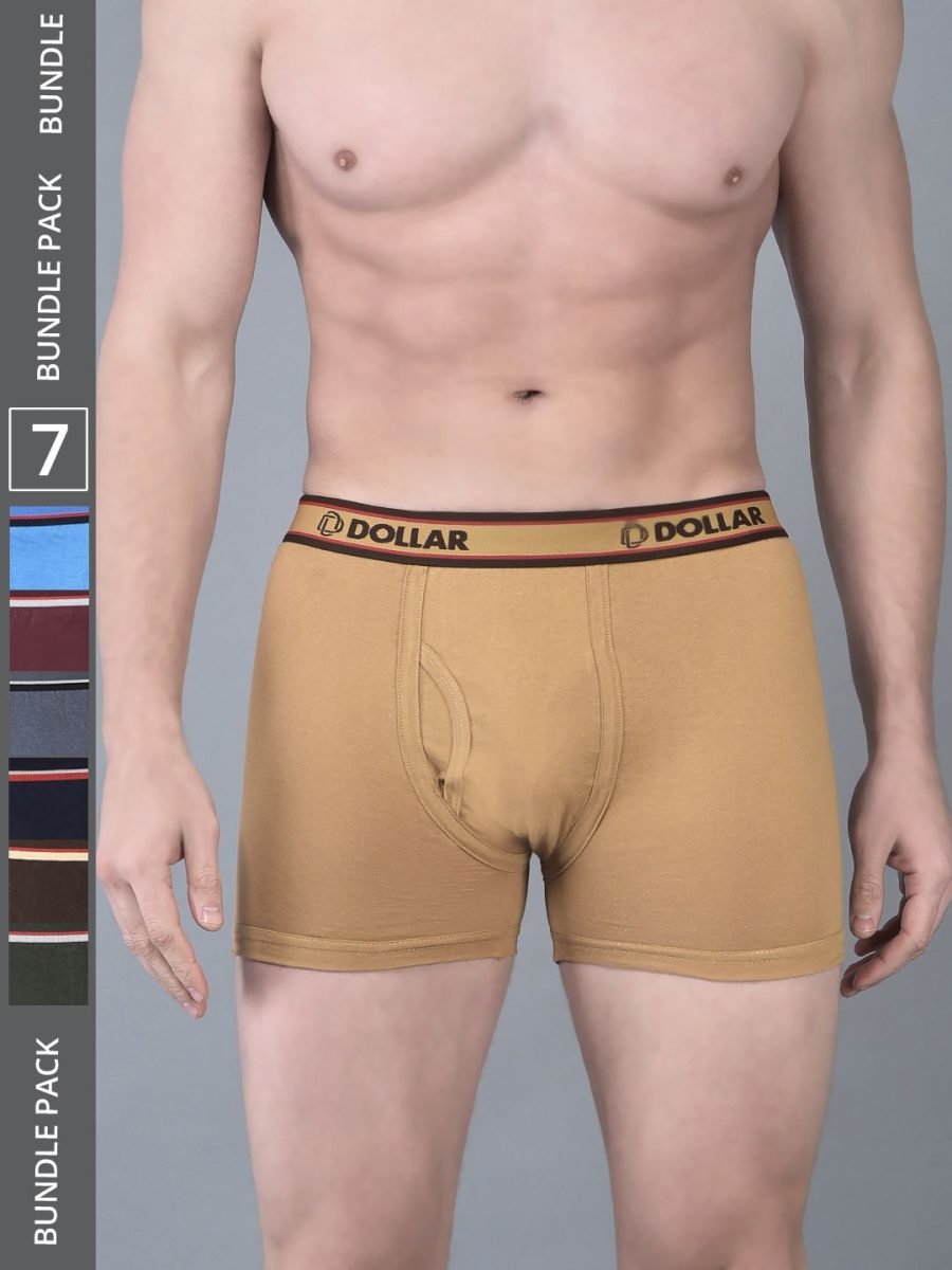 Dollar Bigboss Men's Pack of 7 Solid Combed Cotton Classy Trunk With Fly Front Access