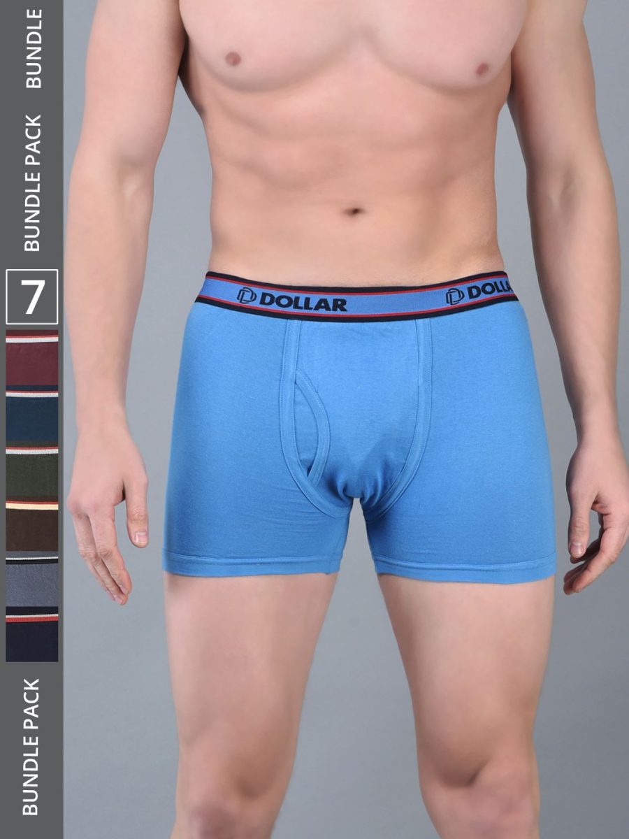Dollar Bigboss Men's Pack of 7 Solid Combed Cotton Classy Trunk With Fly Front Access