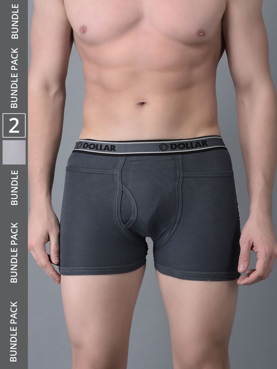 Dollar Bigboss Men's Pack of 2 Solid Combed Cotton Intrerlock Pocket Trunk