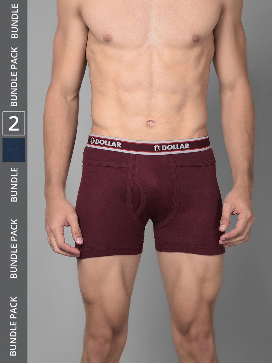 Dollar Bigboss Men's Pack of 2 Solid Combed Cotton Intrerlock Pocket Trunk