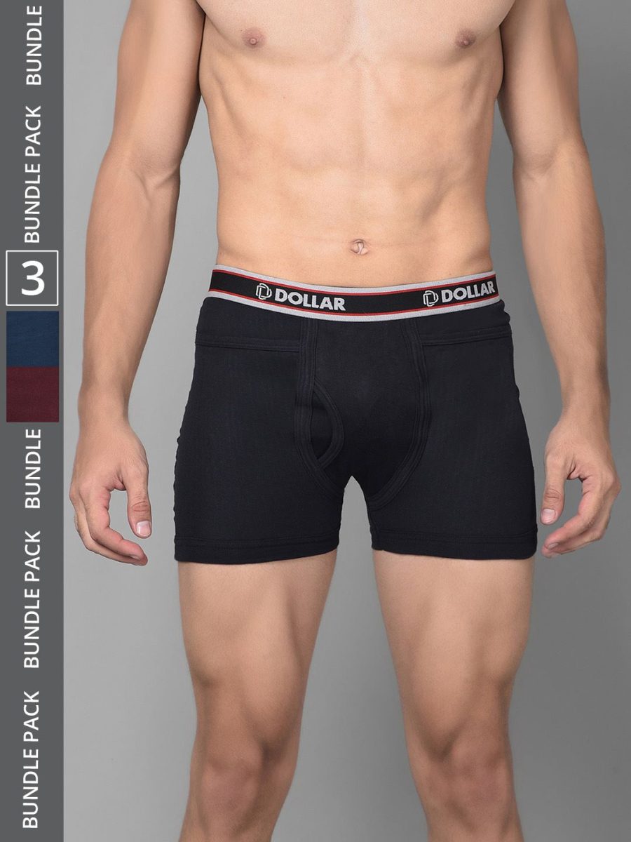 Dollar Bigboss Men's Pack of 3 Solid Combed Cotton Intrerlock Pocket Trunk