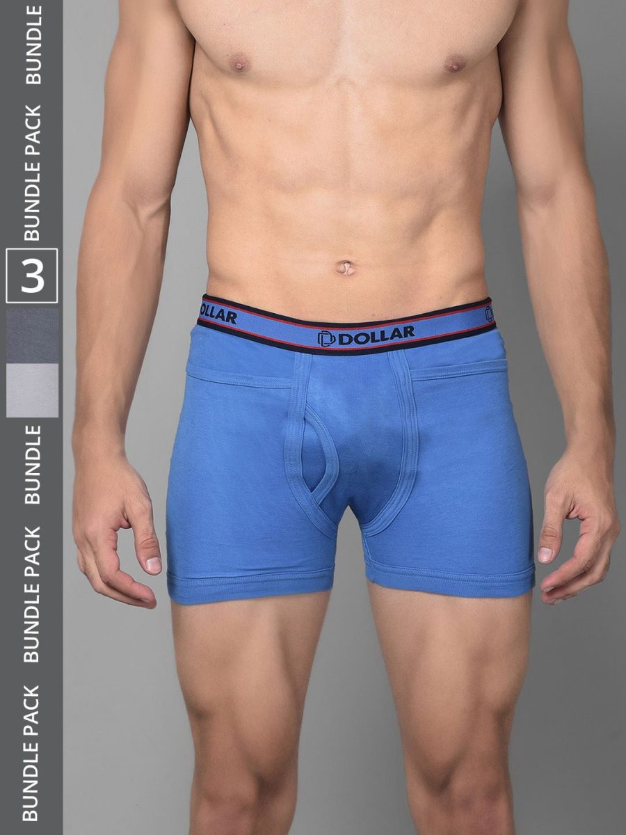 Dollar Bigboss Men's Pack of 3 Solid Combed Cotton Intrerlock Pocket Trunk