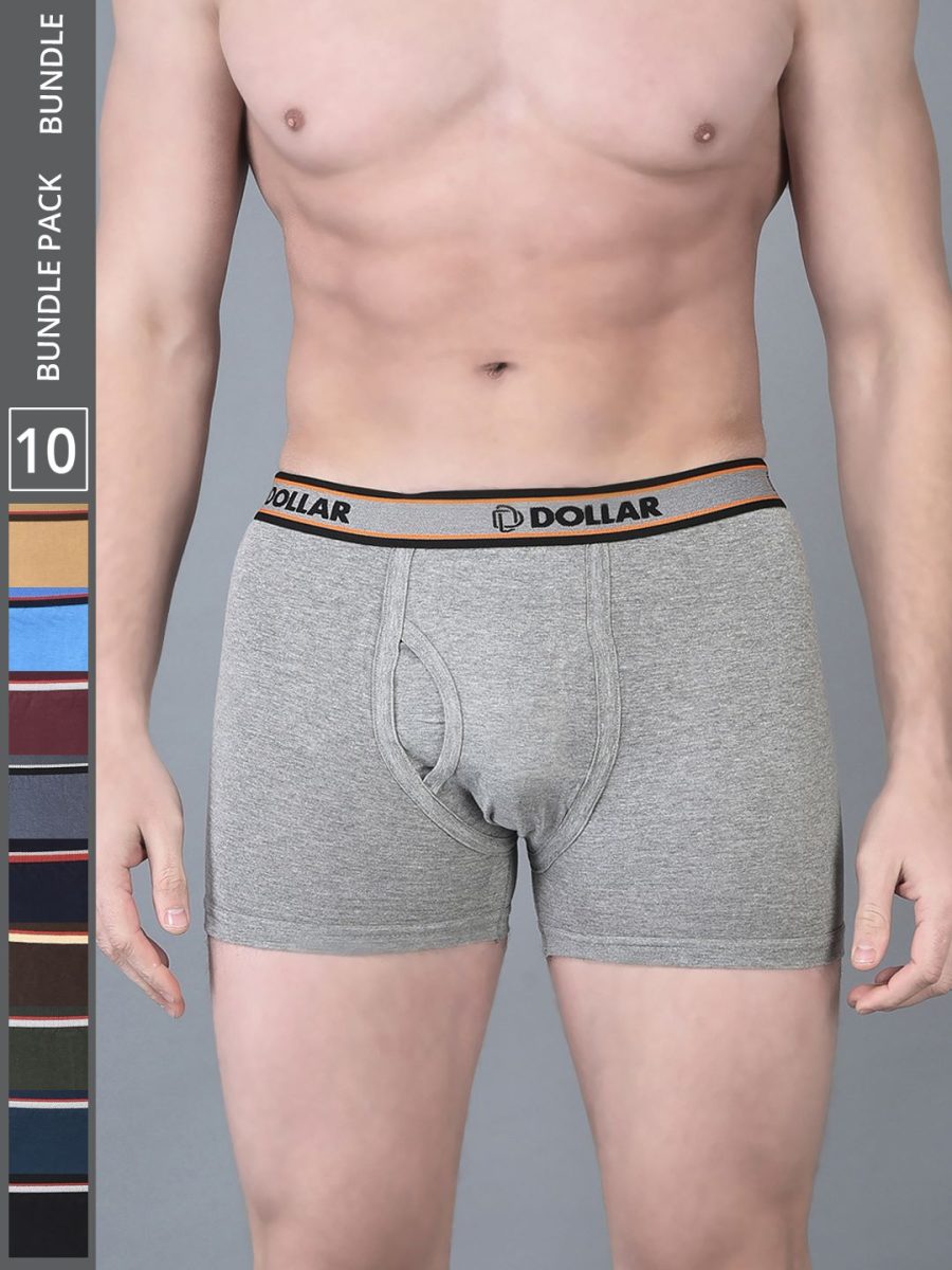 Dollar Bigboss Men's Pack of 10 Solid Combed Cotton Classy Trunk With Fly Front Access