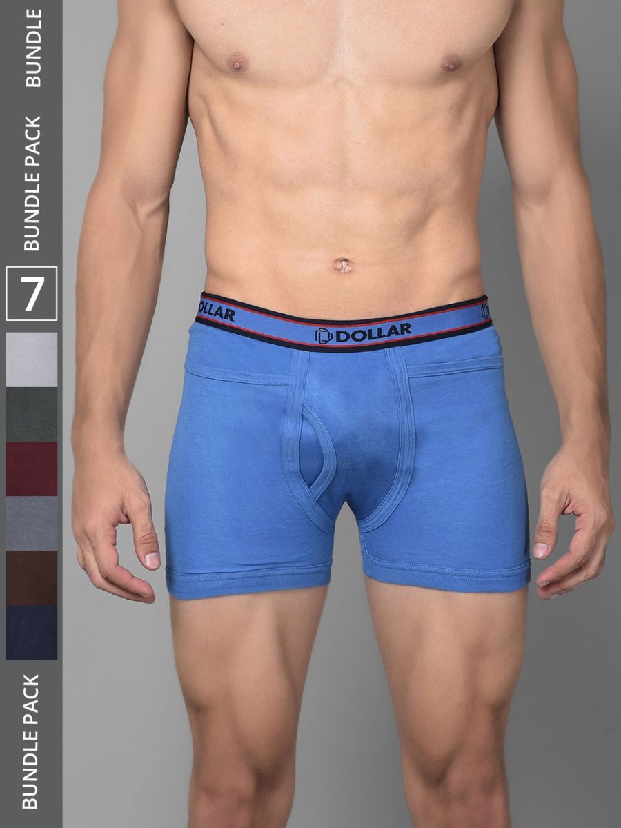 Dollar Bigboss Men's Pack of 7 Solid Combed Cotton Intrerlock Pocket Trunk