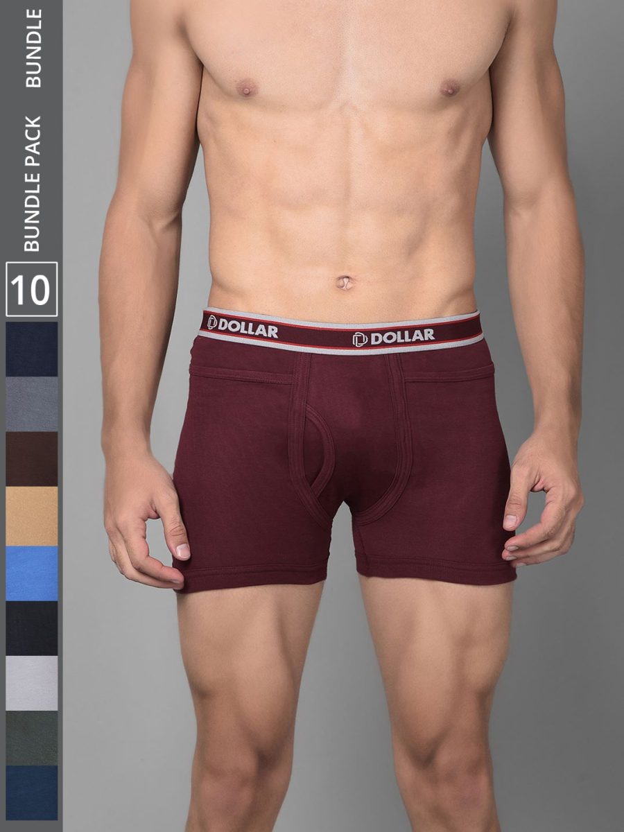 Dollar Bigboss Men's Pack of 10 Solid Combed Cotton Intrerlock Pocket Trunk