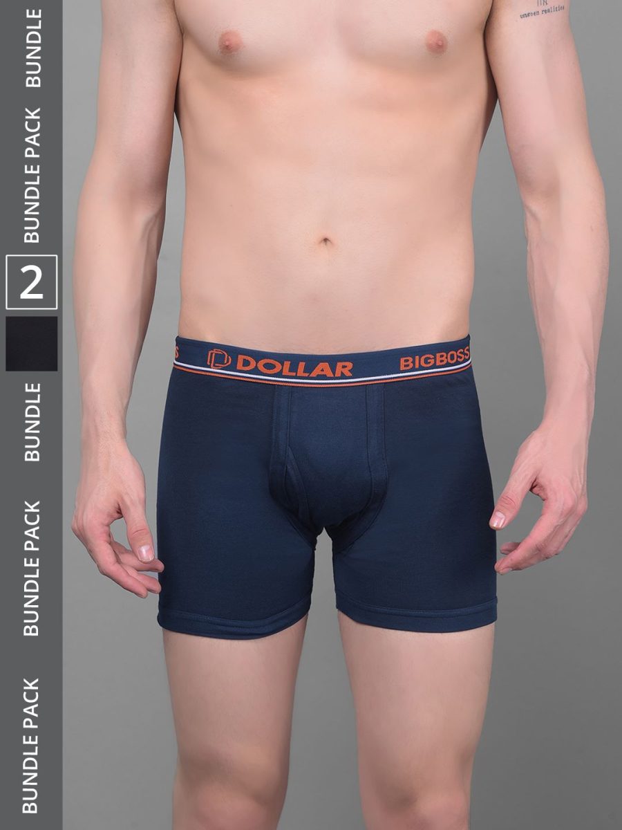 Dollar Bigboss Men's Pack of 2 Solid Combed Cotton Knitted Trunk With Contoured Pouch