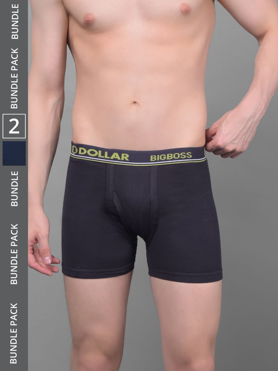 Dollar Bigboss Men's Pack of 2 Solid Combed Cotton Knitted Trunk With Contoured Pouch