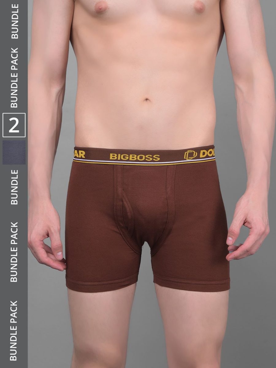 Dollar Bigboss Men's Pack of 2 Solid Combed Cotton Knitted Trunk With Contoured Pouch