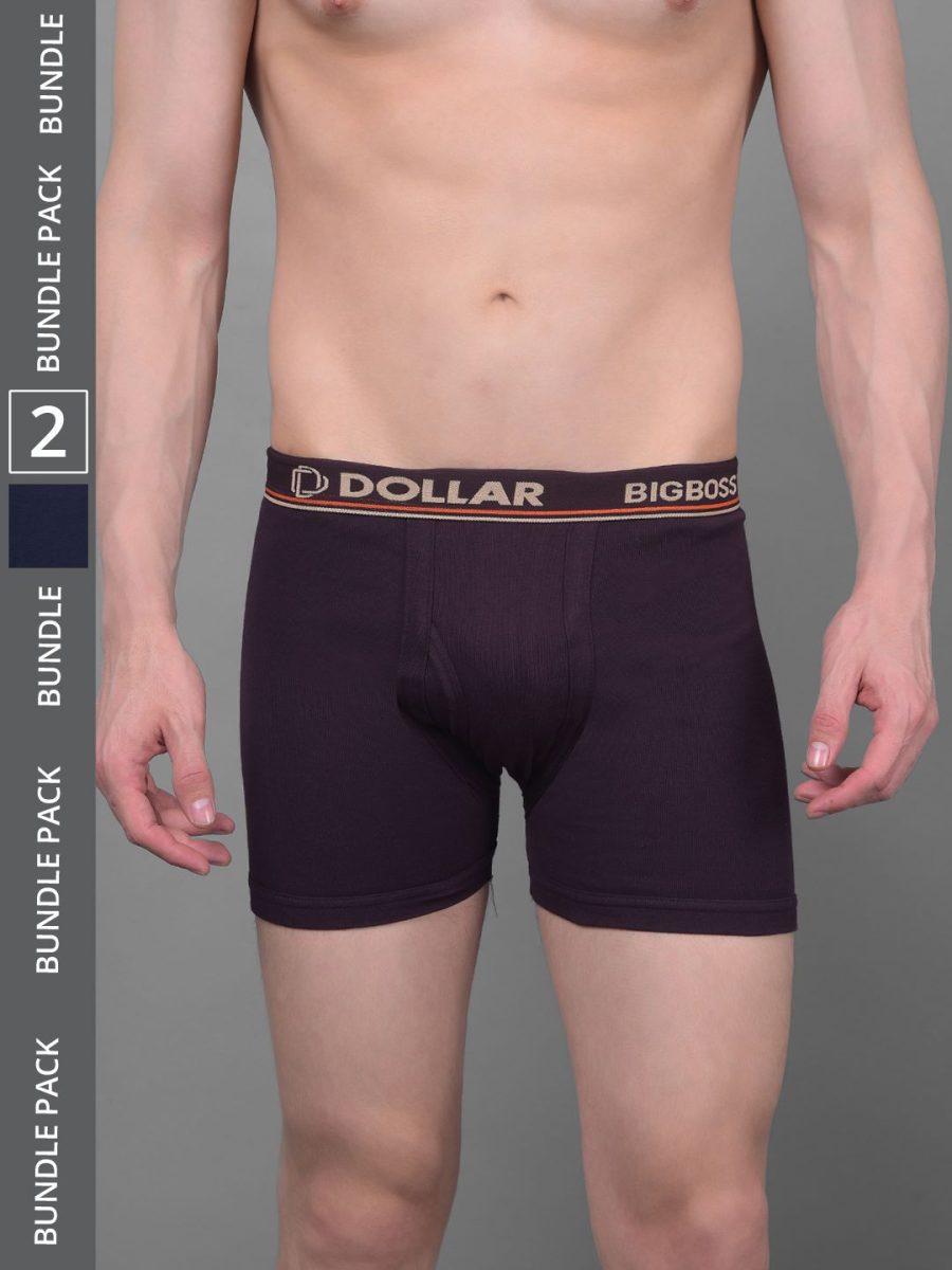 Dollar Bigboss Men's Pack of 2 Solid Combed Cotton Knitted Trunk With Contoured Pouch