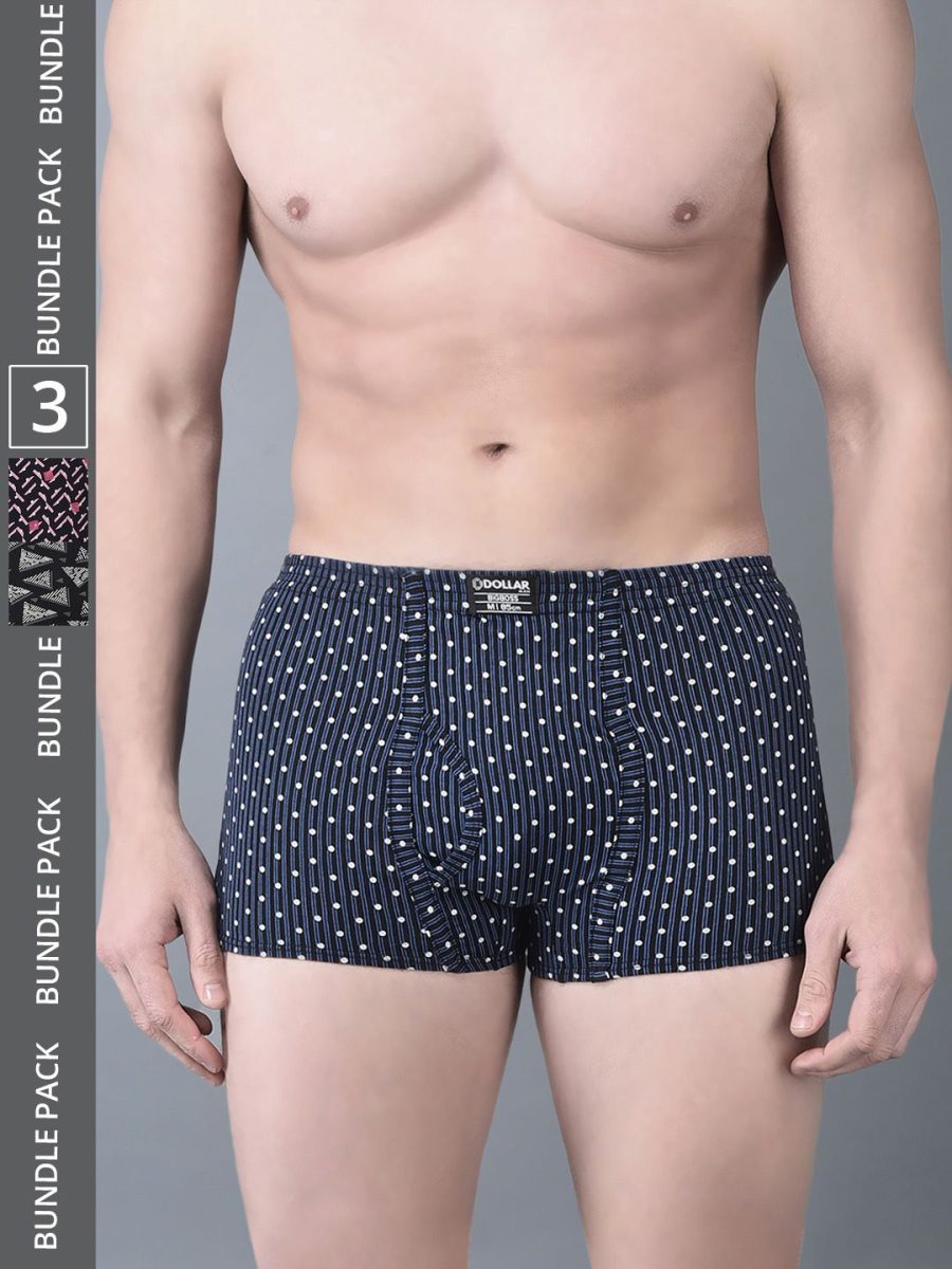 Dollar Bigboss Men's Pack of 3 Soft Combed Cotton Printed Trunk