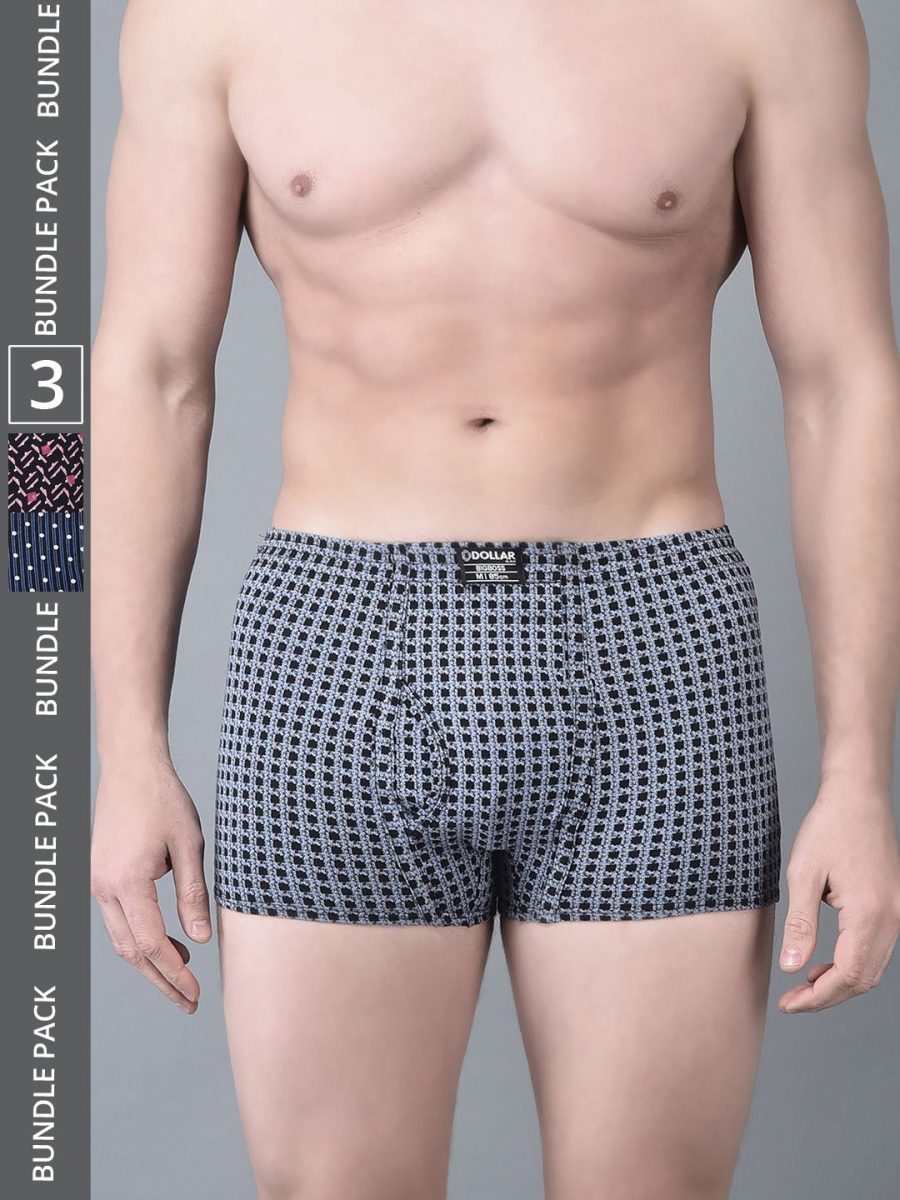 Dollar Bigboss Men's Pack of 3 Soft Combed Cotton Printed Trunk