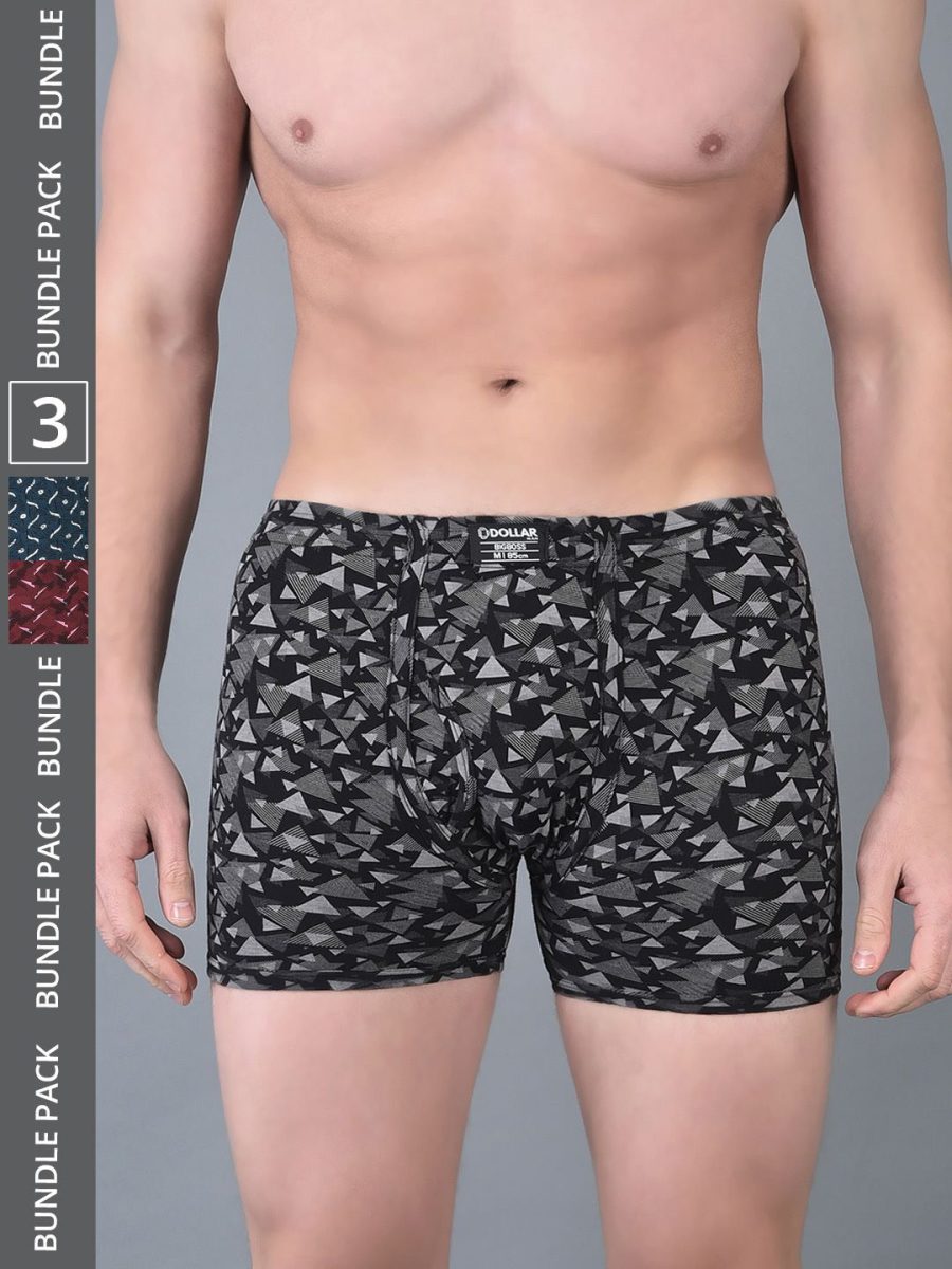 Dollar Bigboss Men's Pack of 3 Soft Combed Cotton Printed Trunk