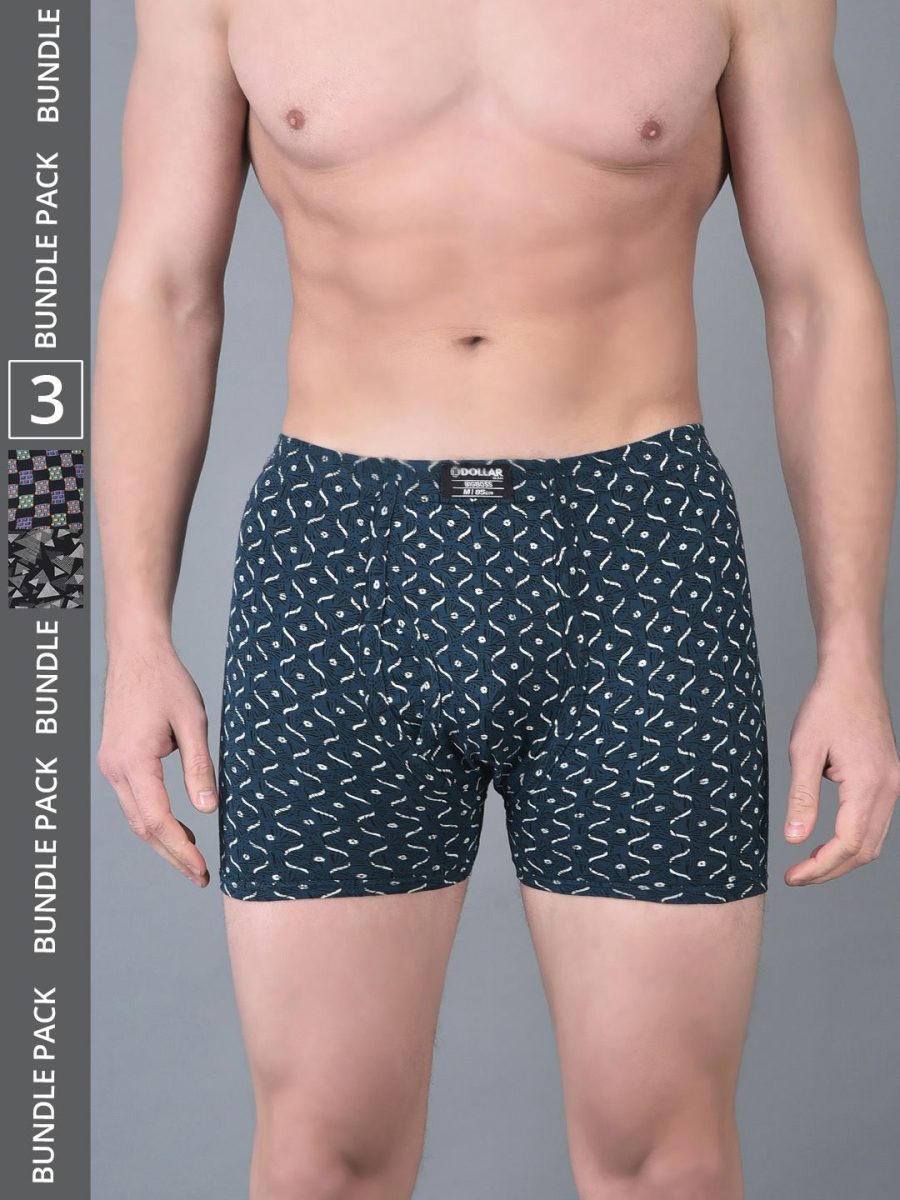 Dollar Bigboss Men's Pack of 3 Soft Combed Cotton Printed Trunk