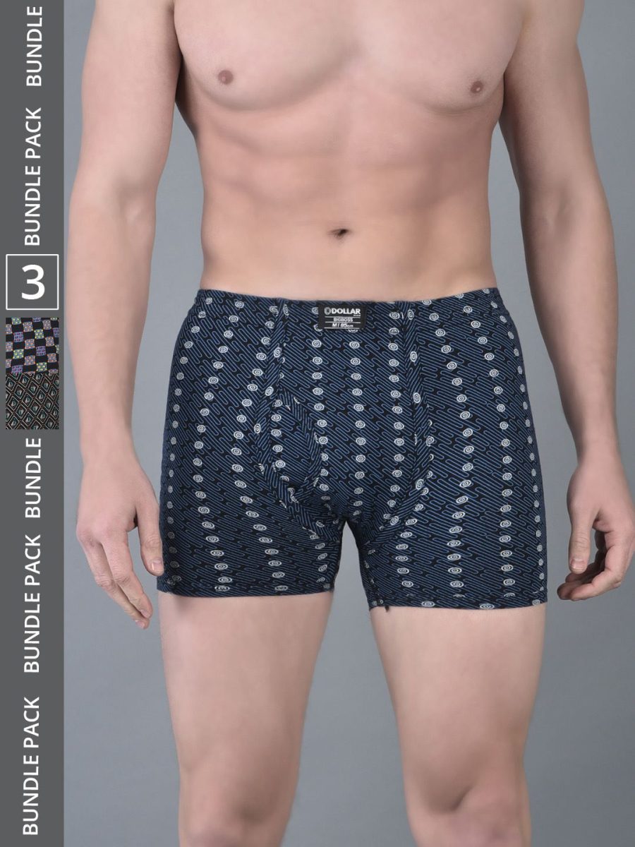Dollar Bigboss Men's Pack of 3 Soft Combed Cotton Printed Trunk