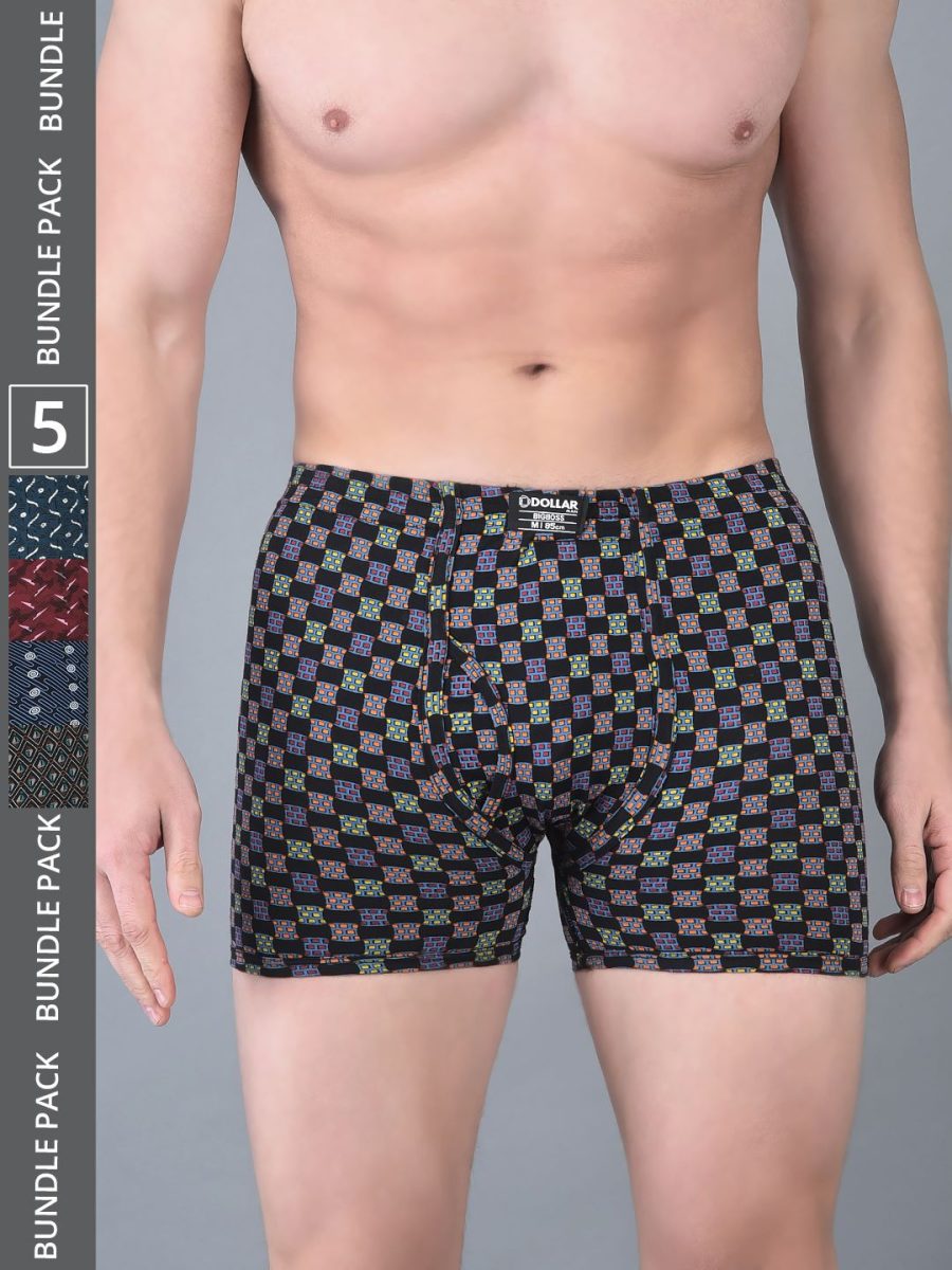 Dollar Bigboss Men's Pack of 5 Soft Combed Cotton Printed Trunk
