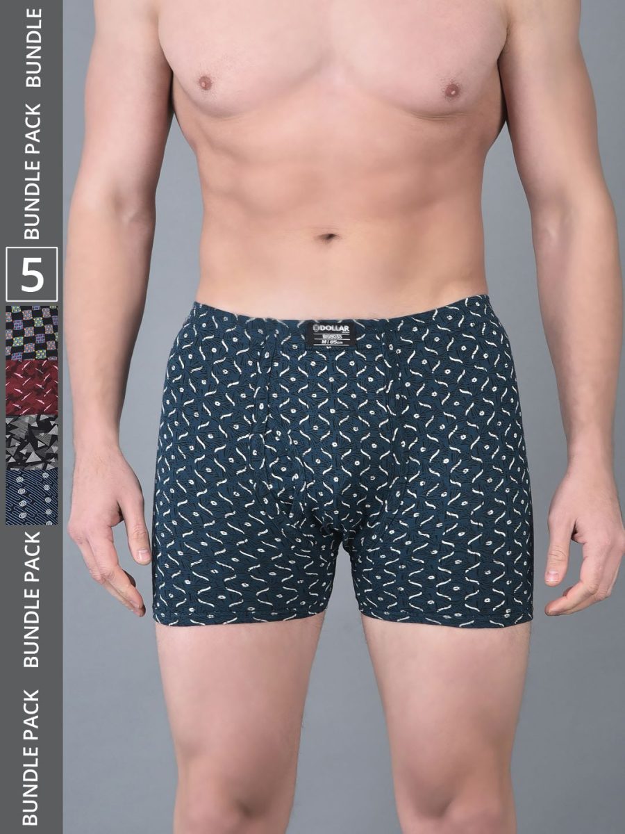 Dollar Bigboss Men's Pack of 5 Soft Combed Cotton Printed Trunk