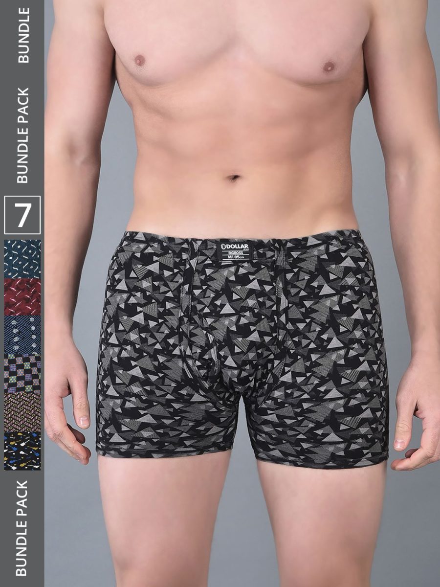 Dollar Bigboss Men's Pack of 7 Soft Combed Cotton Printed Trunk