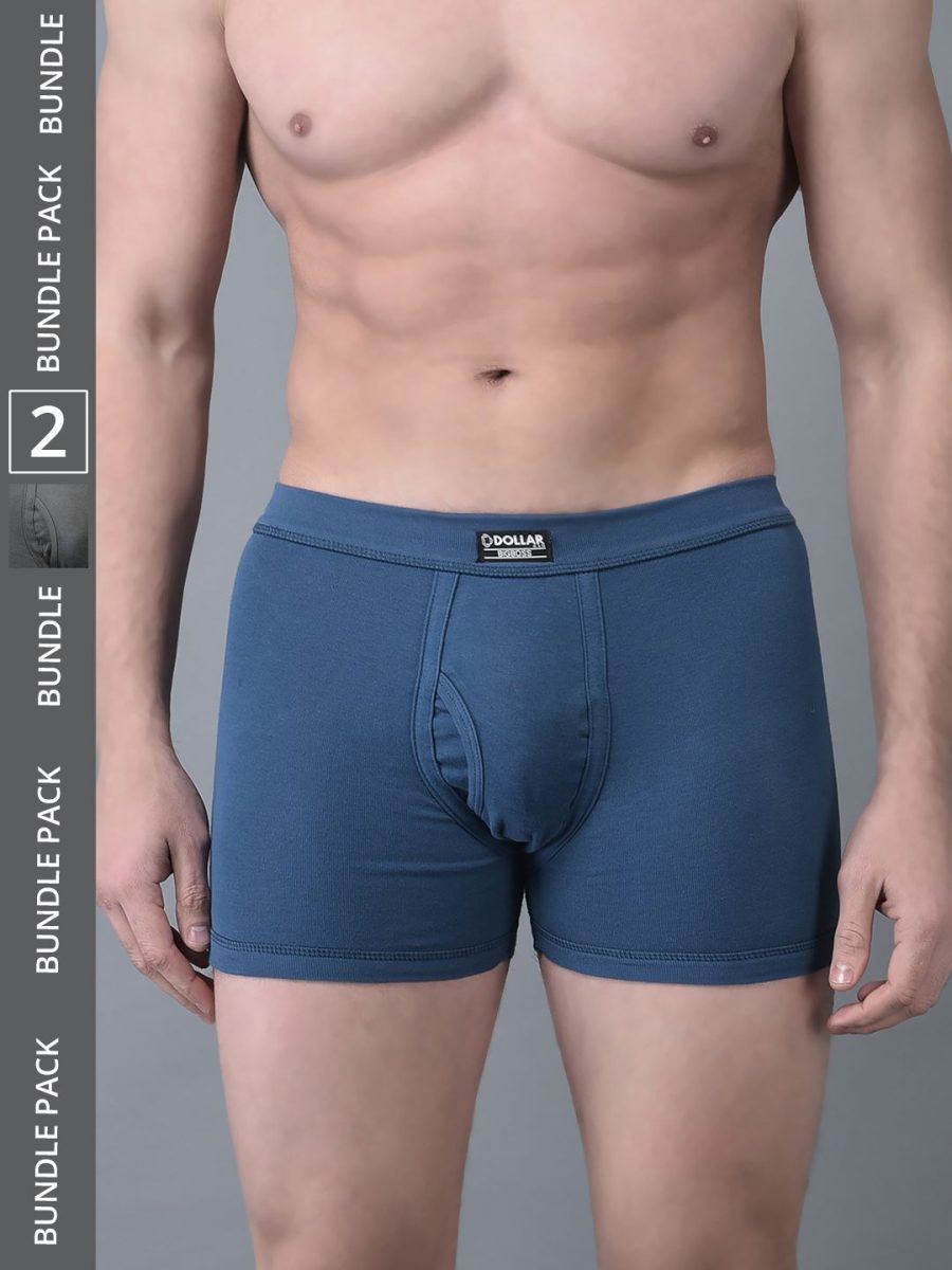 Dollar Bigboss Men's Assorted Pack of 2 Solid 100% Cotton Trunk With Spandex Integrated Waistband