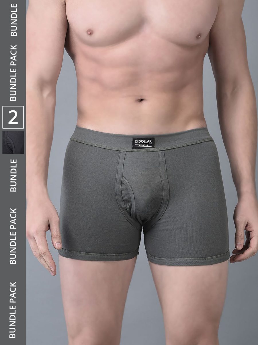 Dollar Bigboss Men's Assorted Pack of 2 Solid 100% Cotton Trunk With Spandex Integrated Waistband