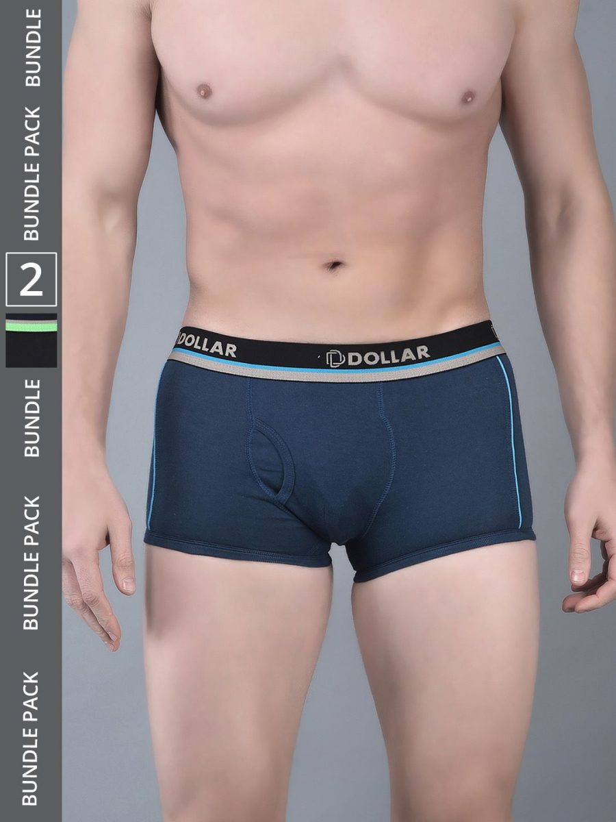 Dollar Bigboss Men's Pack of 2 Combed Cotton Solid Trunk With Illuminating Waistband Logo