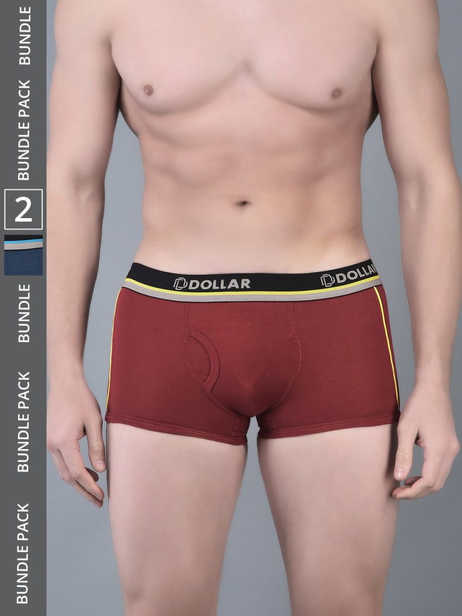 Dollar Bigboss Men's Pack of 2 Combed Cotton Solid Trunk With Illuminating Waistband Logo