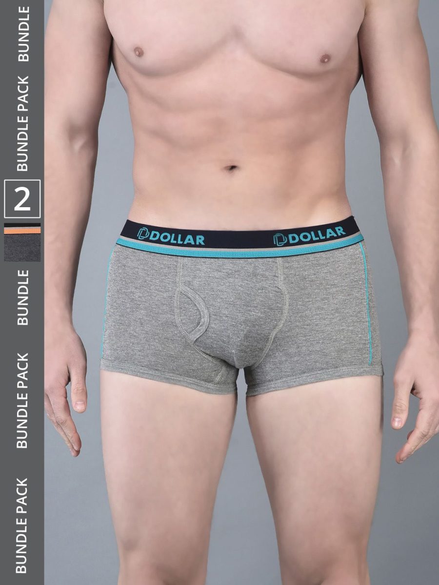 Dollar Bigboss Men's Pack of 2 Combed Cotton Solid Trunk With Illuminating Waistband Logo
